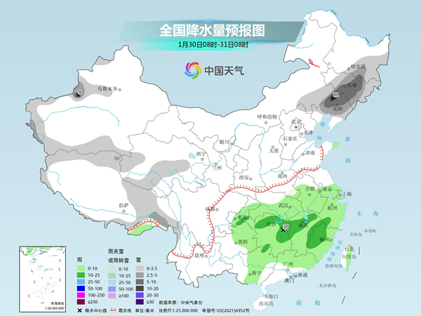 今明天南方雨水增多增强 31日中东部将迎今冬来最大范围雨雪过程